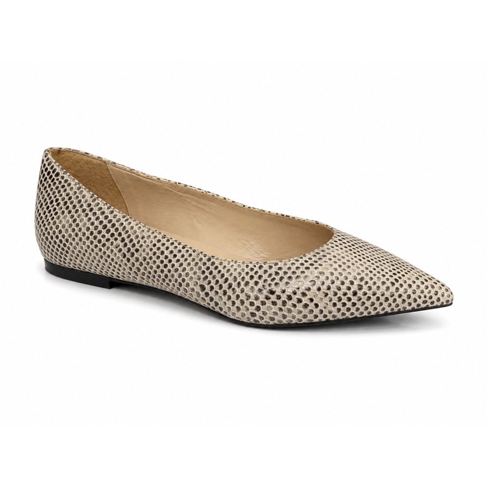 Halston Heritage Snake Print Pointed Toe Leather Flats Neutral Size 40 EU